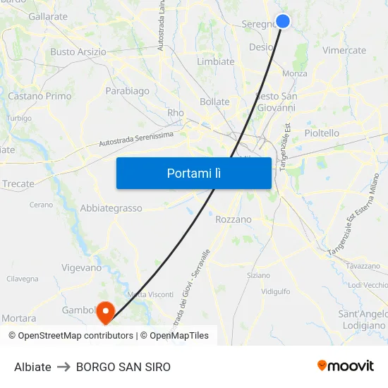 Albiate to BORGO SAN SIRO map