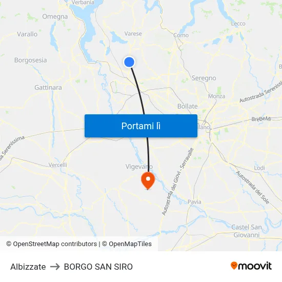 Albizzate to BORGO SAN SIRO map
