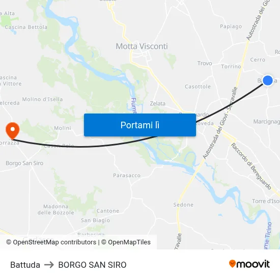 Battuda to BORGO SAN SIRO map