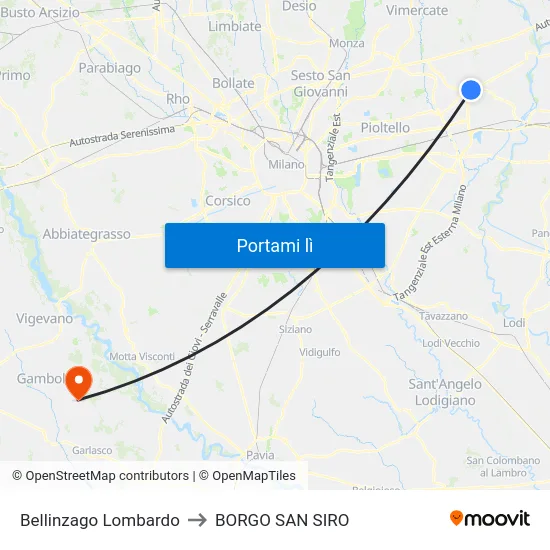Bellinzago Lombardo to BORGO SAN SIRO map