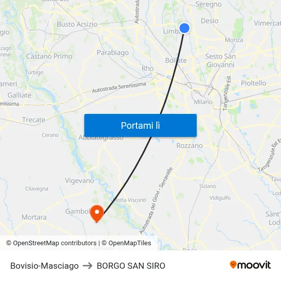 Bovisio-Masciago to BORGO SAN SIRO map