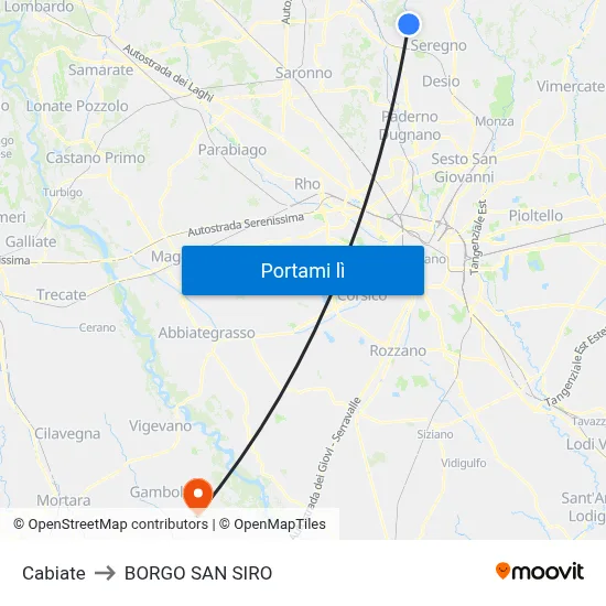 Cabiate to BORGO SAN SIRO map