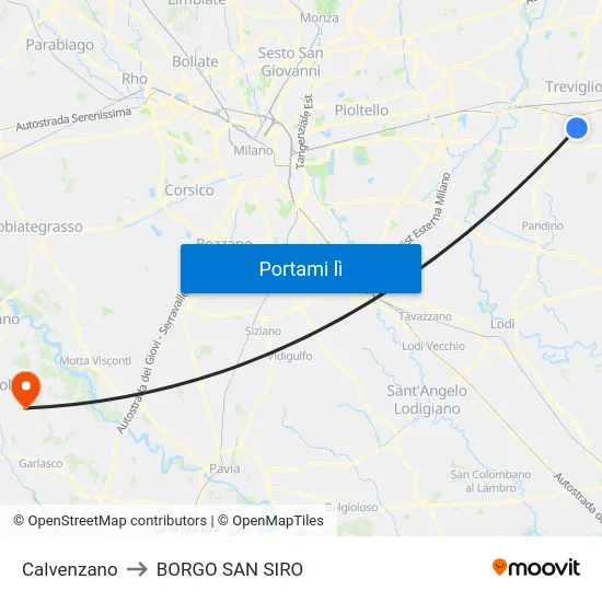 Calvenzano to BORGO SAN SIRO map