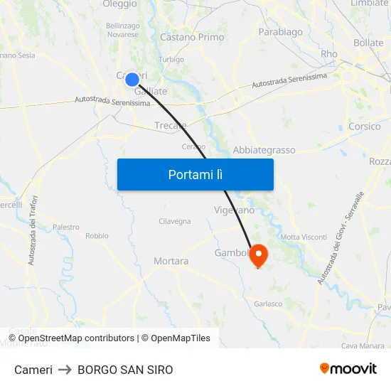 Cameri to BORGO SAN SIRO map