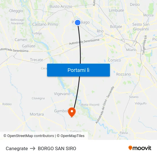Canegrate to BORGO SAN SIRO map