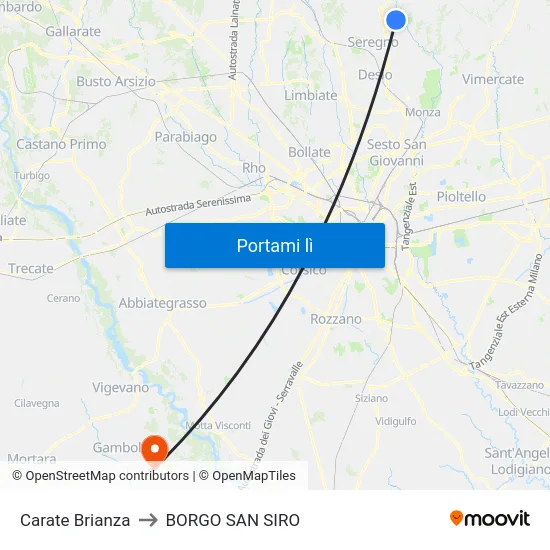 Carate Brianza to BORGO SAN SIRO map