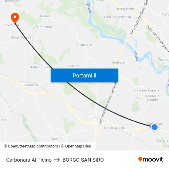 Carbonara Al Ticino to BORGO SAN SIRO map