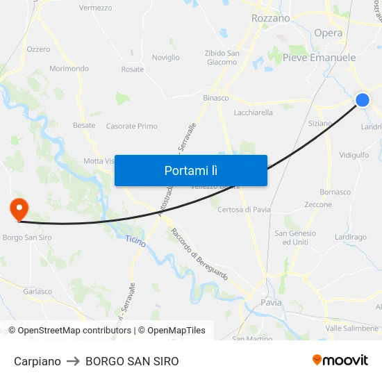 Carpiano to BORGO SAN SIRO map