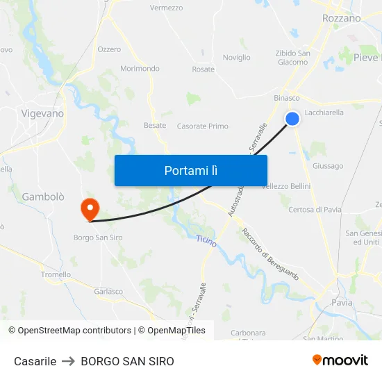 Casarile to BORGO SAN SIRO map