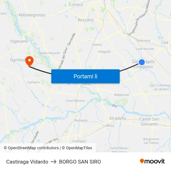 Castiraga Vidardo to BORGO SAN SIRO map
