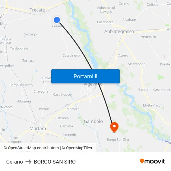 Cerano to BORGO SAN SIRO map