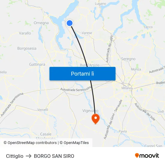 Cittiglio to BORGO SAN SIRO map