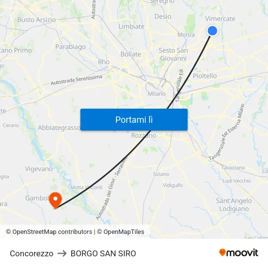 Concorezzo to BORGO SAN SIRO map