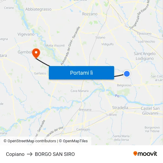 Copiano to BORGO SAN SIRO map