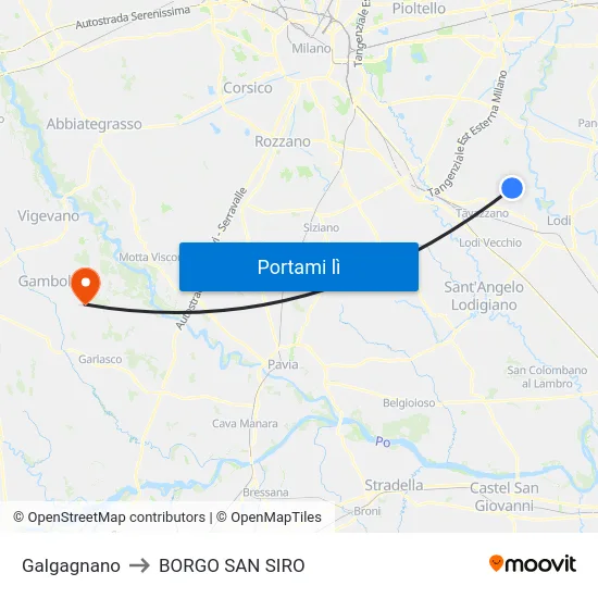 Galgagnano to BORGO SAN SIRO map