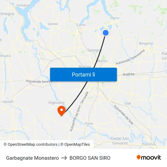 Garbagnate Monastero to BORGO SAN SIRO map