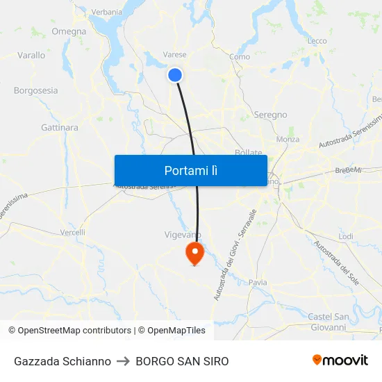 Gazzada Schianno to BORGO SAN SIRO map