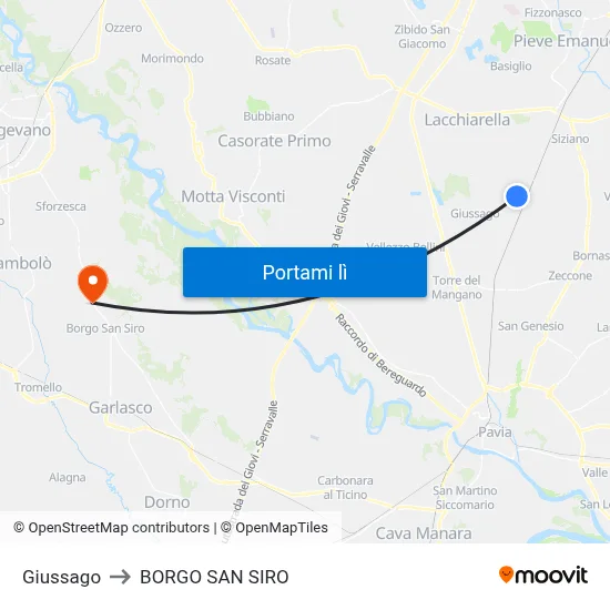 Giussago to BORGO SAN SIRO map