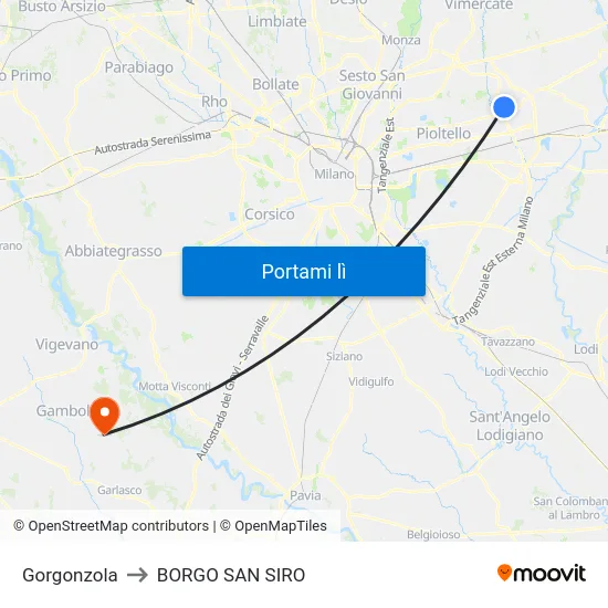 Gorgonzola to BORGO SAN SIRO map
