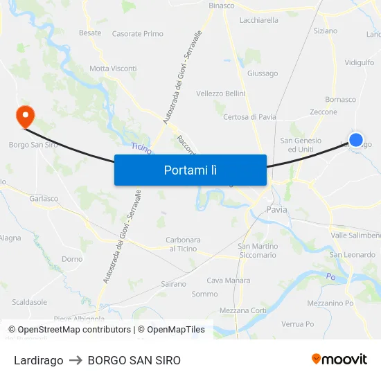 Lardirago to BORGO SAN SIRO map
