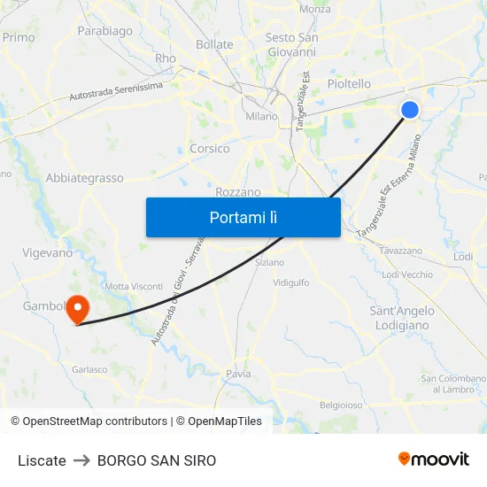 Liscate to BORGO SAN SIRO map