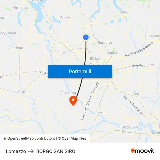 Lomazzo to BORGO SAN SIRO map