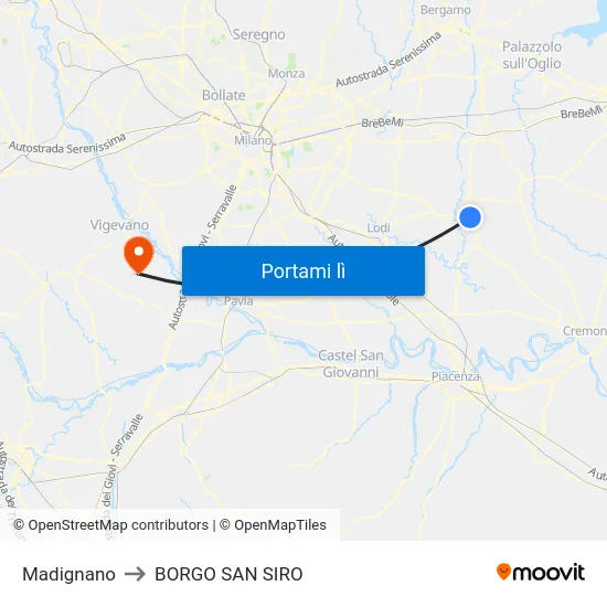 Madignano to BORGO SAN SIRO map