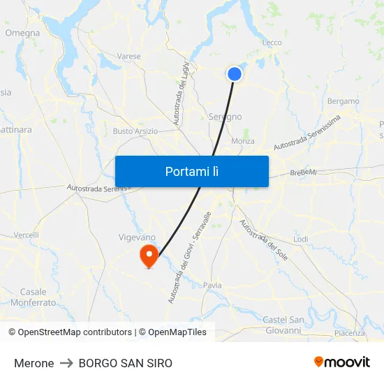 Merone to BORGO SAN SIRO map