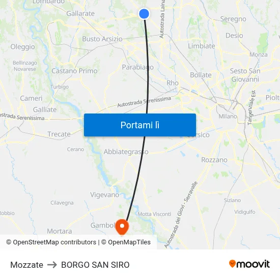 Mozzate to BORGO SAN SIRO map