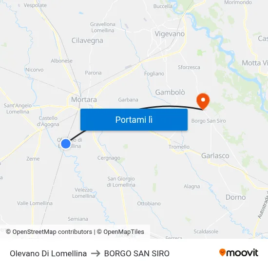 Olevano Di Lomellina to BORGO SAN SIRO map