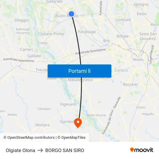 Olgiate Olona to BORGO SAN SIRO map