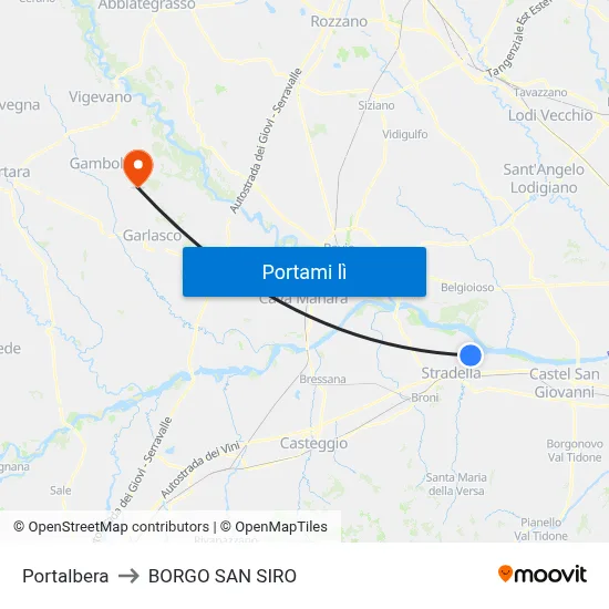 Portalbera to BORGO SAN SIRO map
