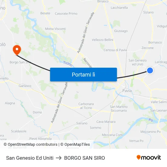 San Genesio Ed Uniti to BORGO SAN SIRO map