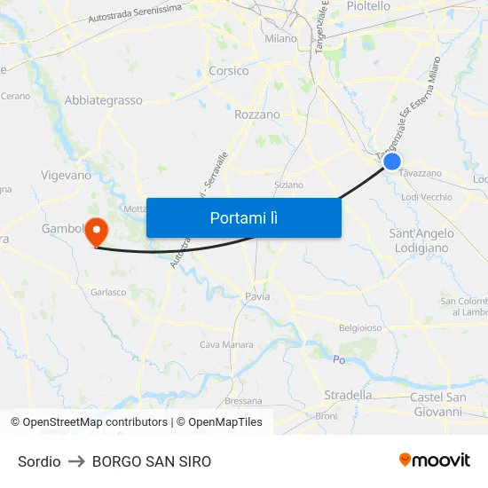 Sordio to BORGO SAN SIRO map