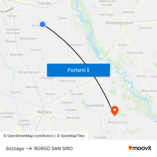 Sozzago to BORGO SAN SIRO map