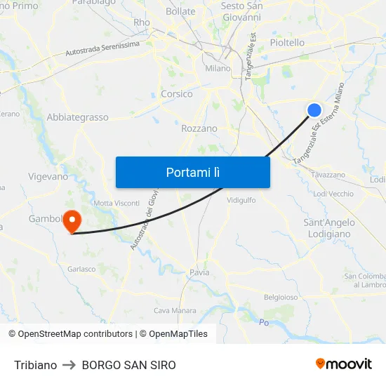 Tribiano to BORGO SAN SIRO map