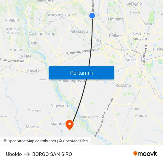 Uboldo to BORGO SAN SIRO map