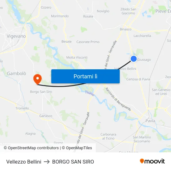 Vellezzo Bellini to BORGO SAN SIRO map
