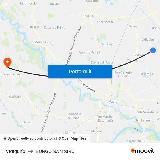 Vidigulfo to BORGO SAN SIRO map