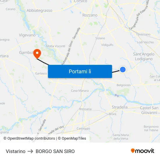 Vistarino to BORGO SAN SIRO map
