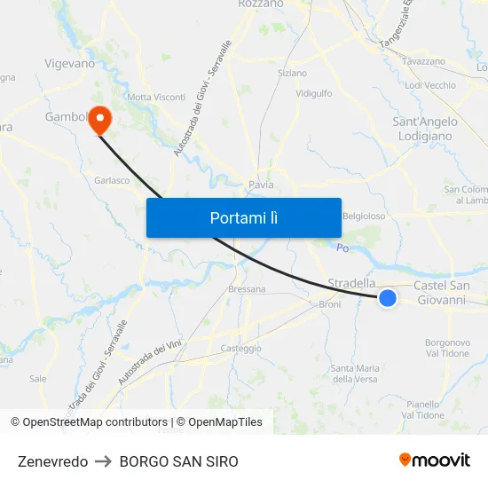 Zenevredo to BORGO SAN SIRO map