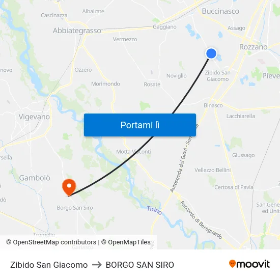 Zibido San Giacomo to BORGO SAN SIRO map