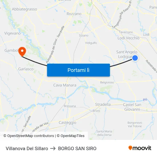 Villanova Del Sillaro to BORGO SAN SIRO map