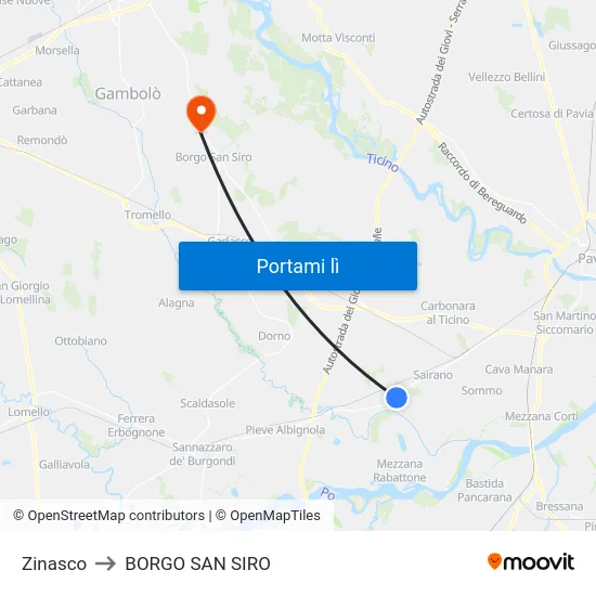 Zinasco to BORGO SAN SIRO map