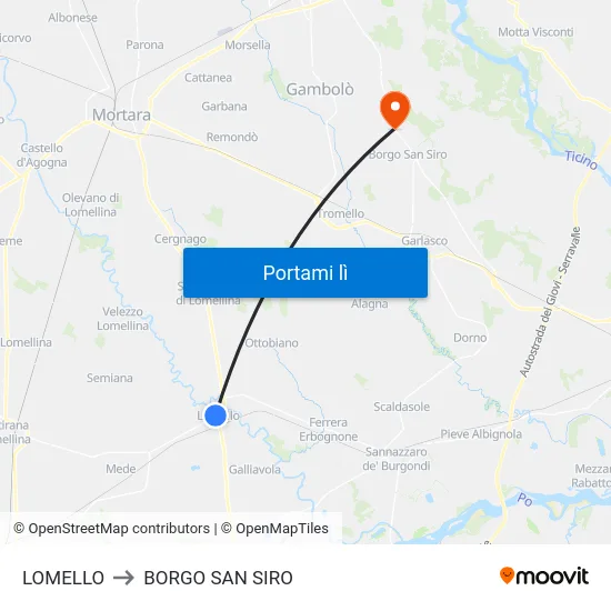 LOMELLO to BORGO SAN SIRO map