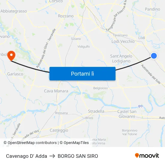 Cavenago D' Adda to BORGO SAN SIRO map