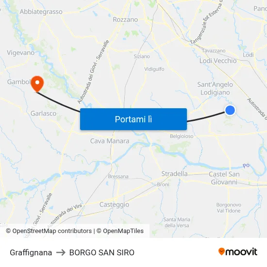 Graffignana to BORGO SAN SIRO map