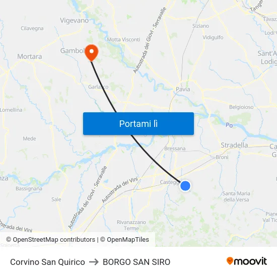 Corvino San Quirico to BORGO SAN SIRO map