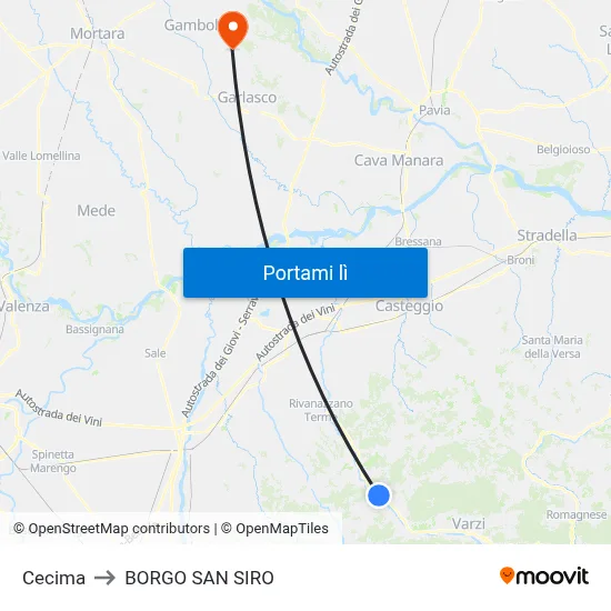 Cecima to BORGO SAN SIRO map