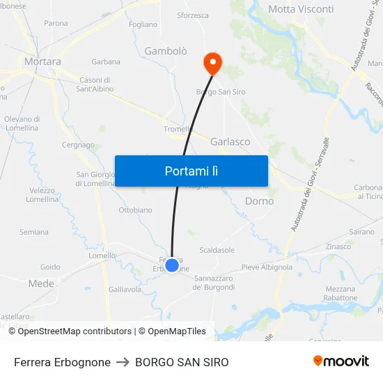 Ferrera Erbognone to BORGO SAN SIRO map